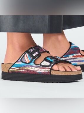 NWT Birkenstock Arizona French Piping  Multi Color Platform Size 38